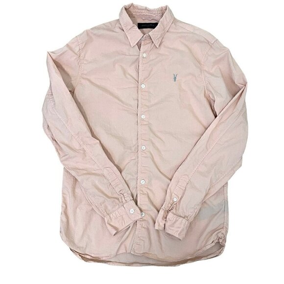 AllSaints Prospect Long Sleeve Button Down Shirt Peach Pink Men's size Small - Picture 1 of 8